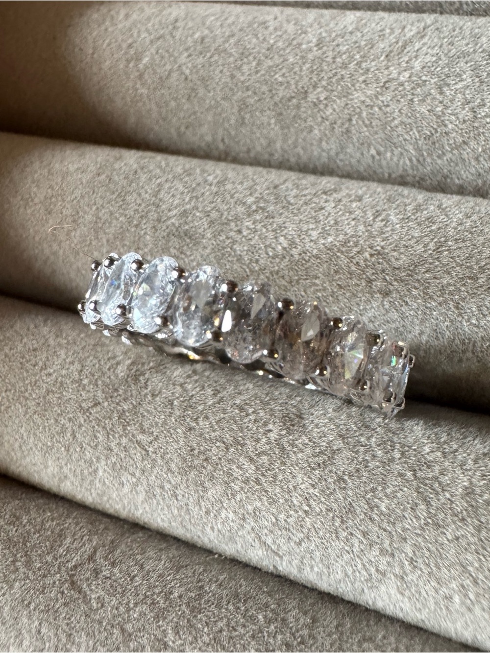 FZN 925 Sterling Silver Oval CZ Eternity Band Ring Size 9